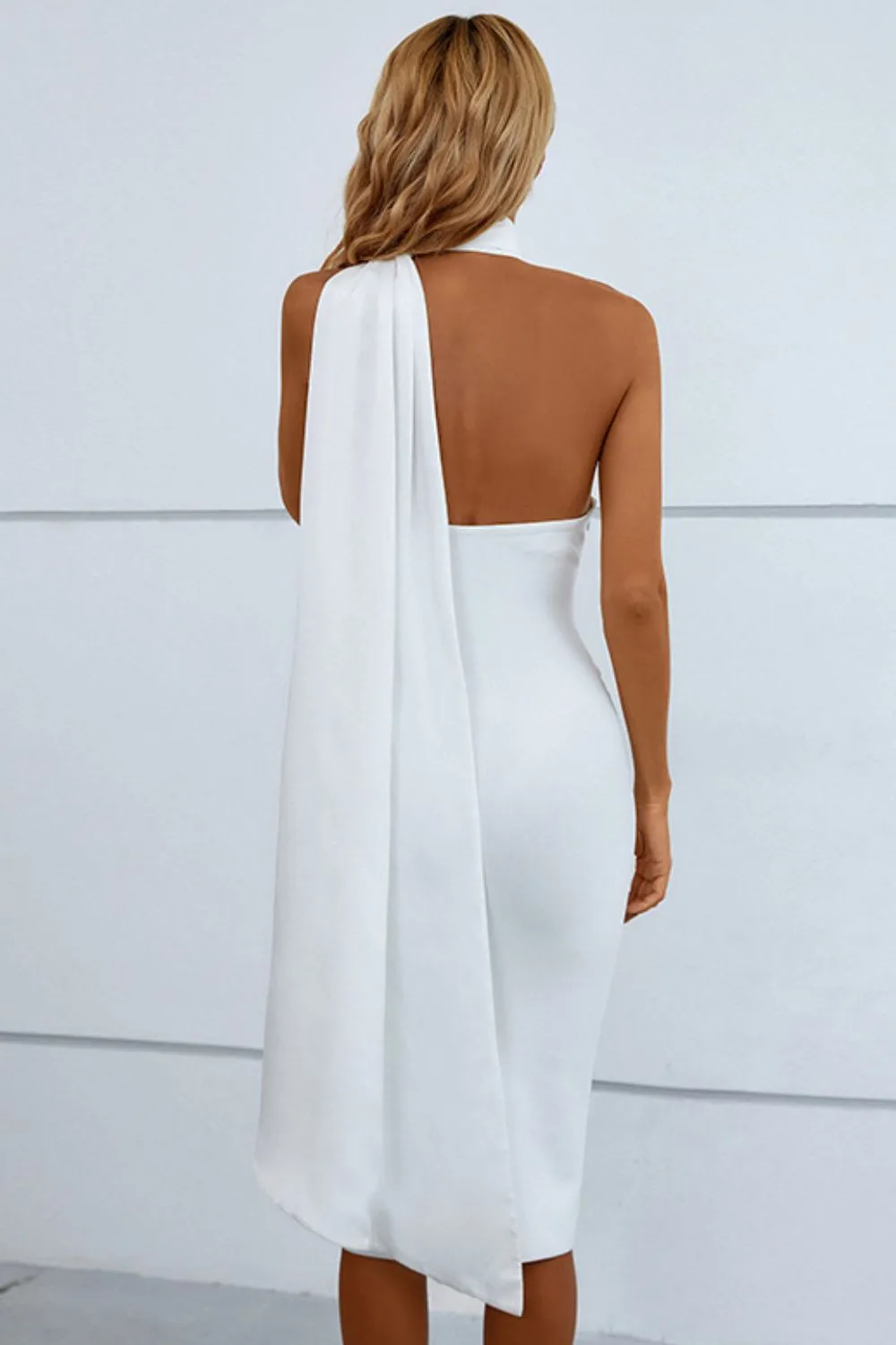 Wedding Guests / Cascading Detail Halter Neck Bodycon Dress / Wedding