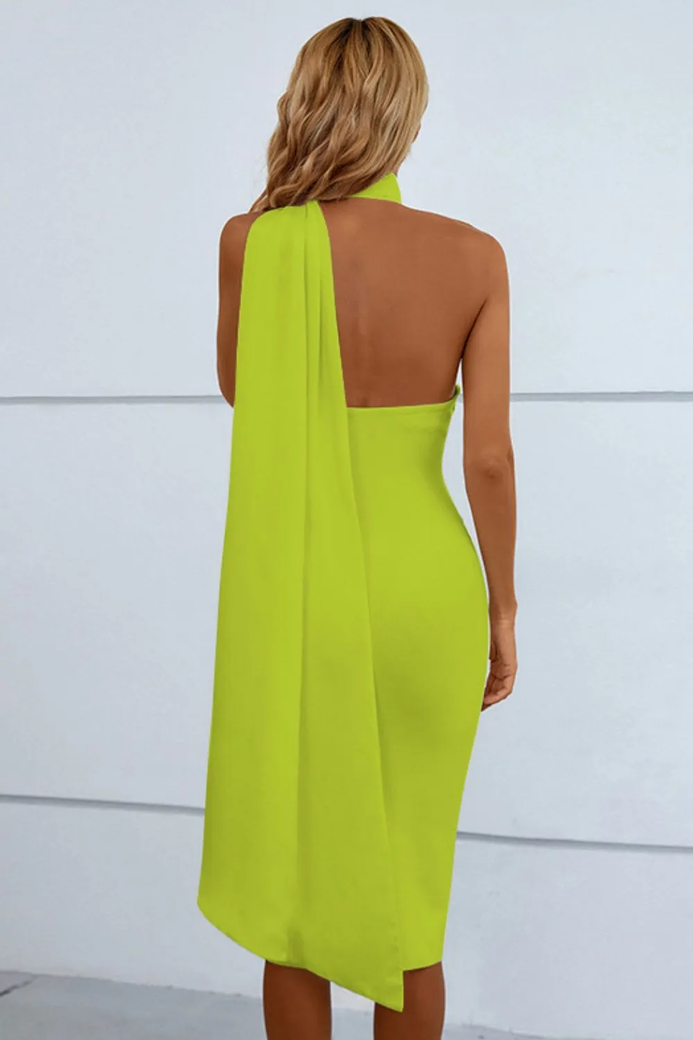 Wedding Guests / Cascading Detail Halter Neck Bodycon Dress / Wedding