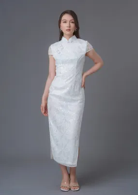 Whispering Petals Cap Sleeve Lace Qipao