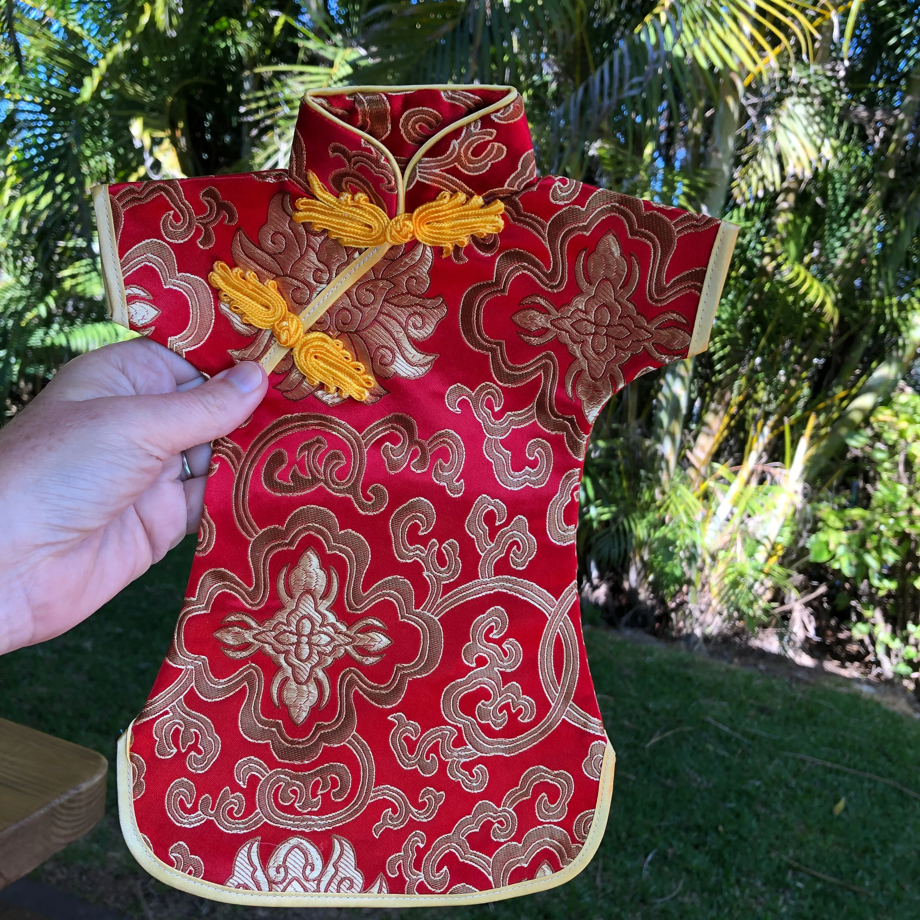 Wine bottle cover - Chinese silk cheongsam dress