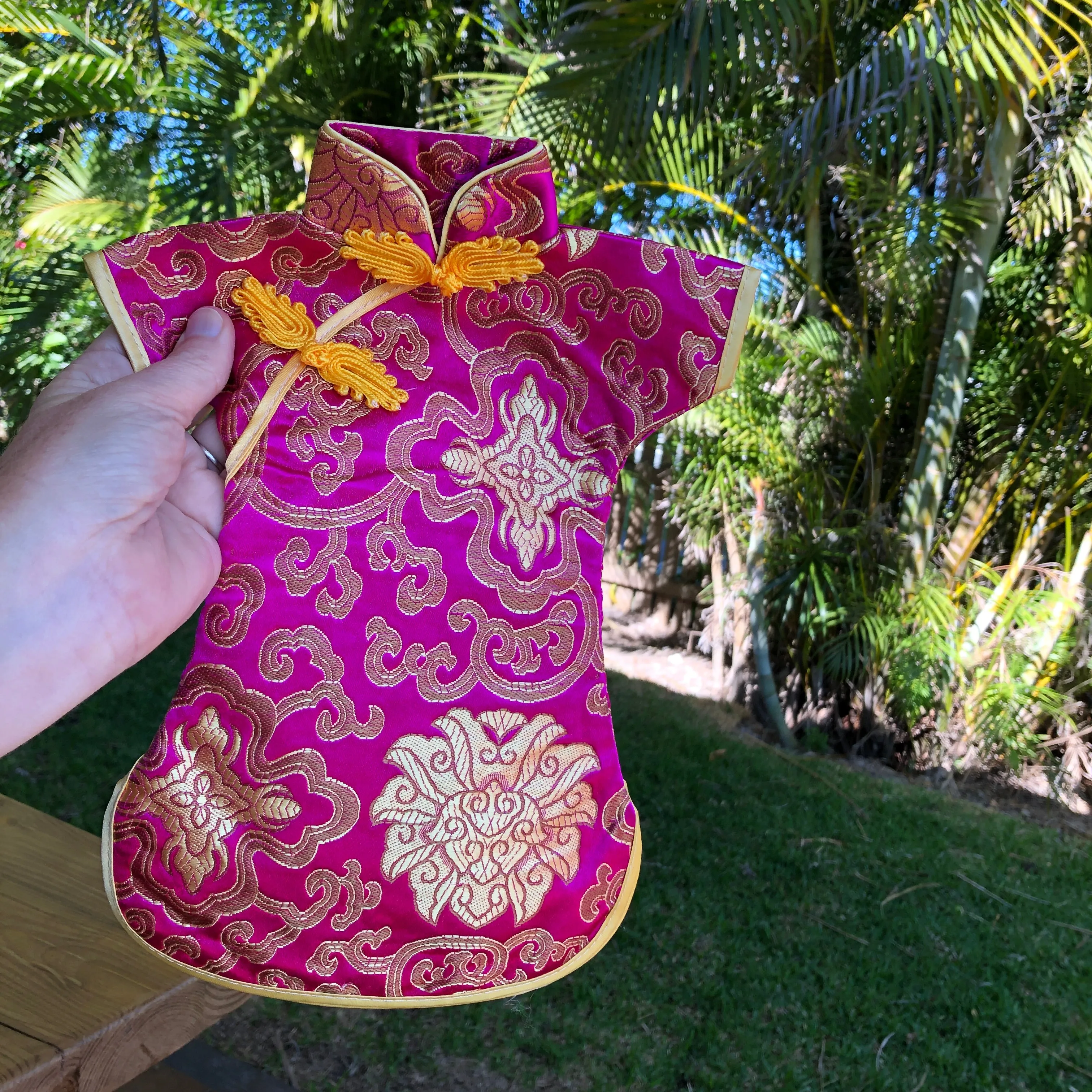 Wine bottle cover - Chinese silk cheongsam dress