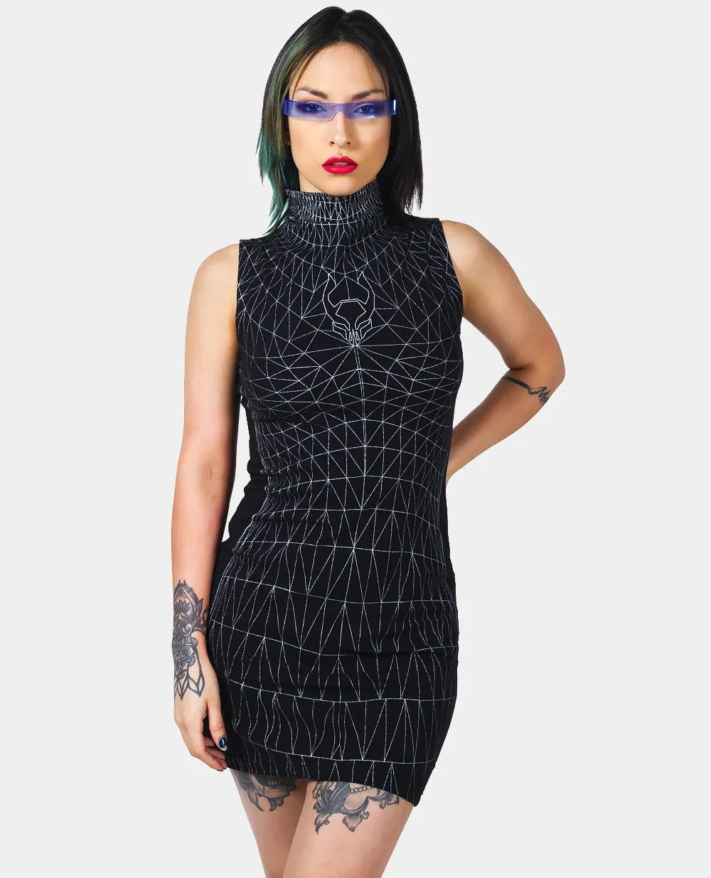 WIREFRAME HI NECK MINI DRESS