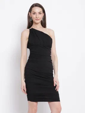 Women One-Shoulder Slim Fit Black Bodycon Dress