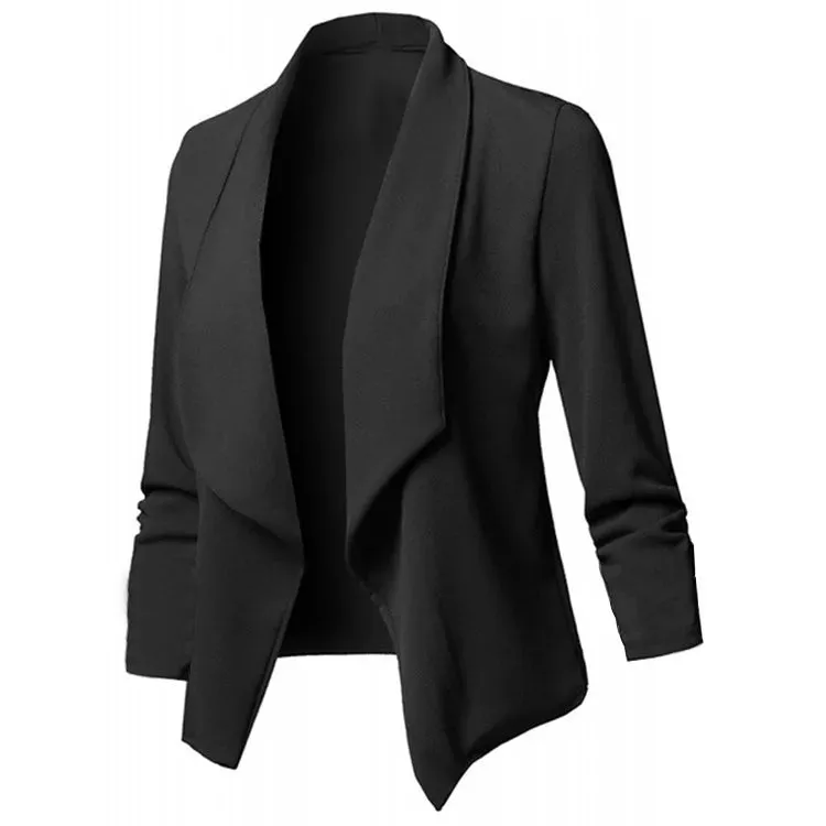 Women  Oversized Blazer S-5XL  Notched Long Sleeve Pleated Slim Cardigan