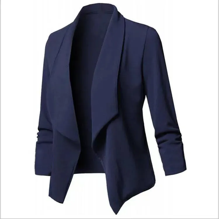 Women  Oversized Blazer S-5XL  Notched Long Sleeve Pleated Slim Cardigan