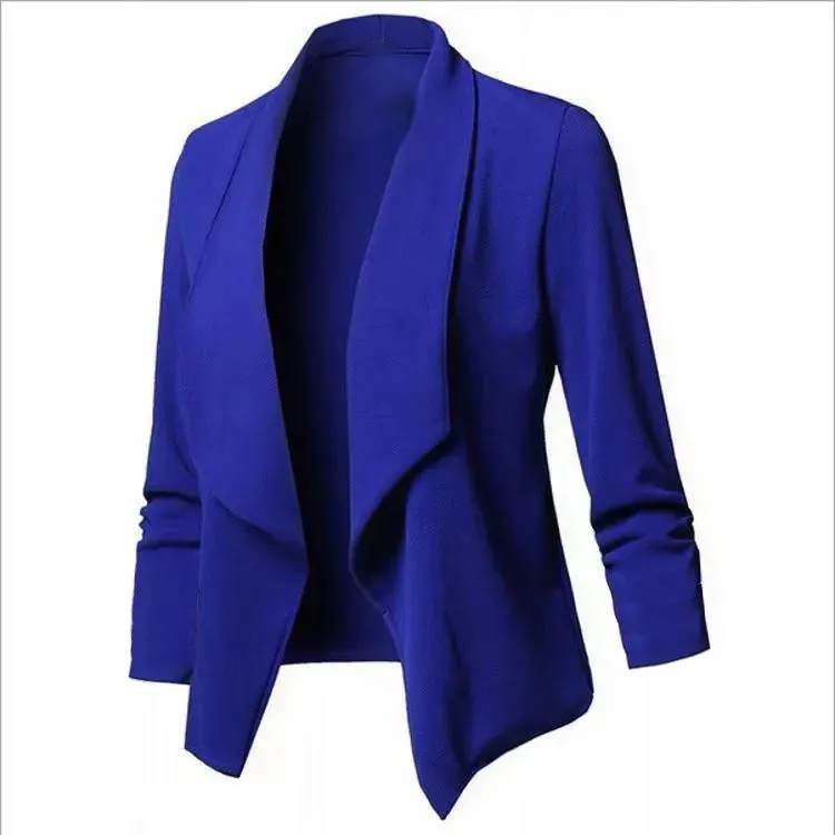 Women  Oversized Blazer S-5XL  Notched Long Sleeve Pleated Slim Cardigan