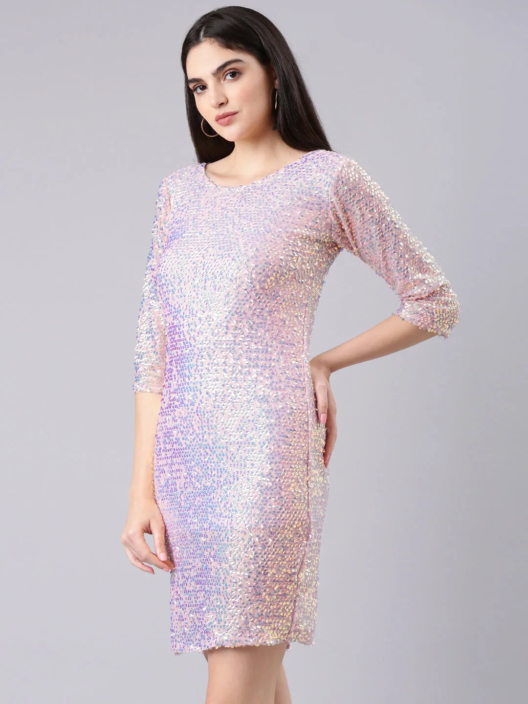 Women Pink Embellished Bodycon Dress