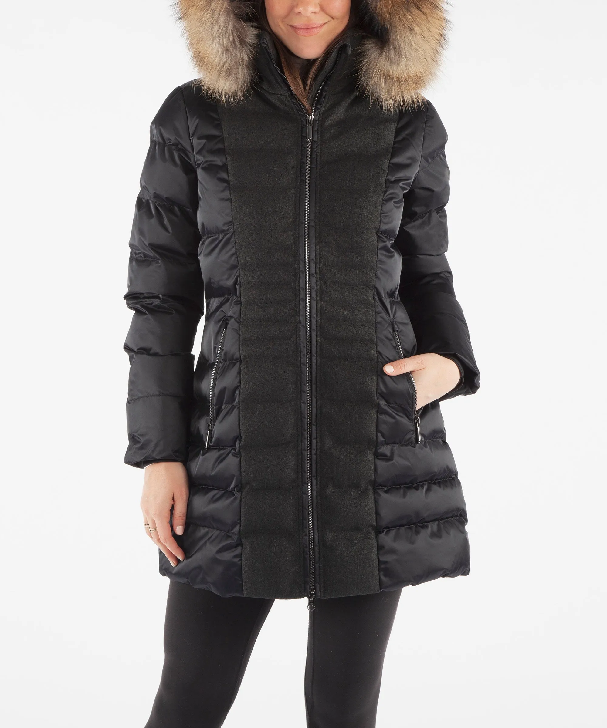 Women's Eva Waterproof Quilted 3/4 Coat With Removable Fur Ruff