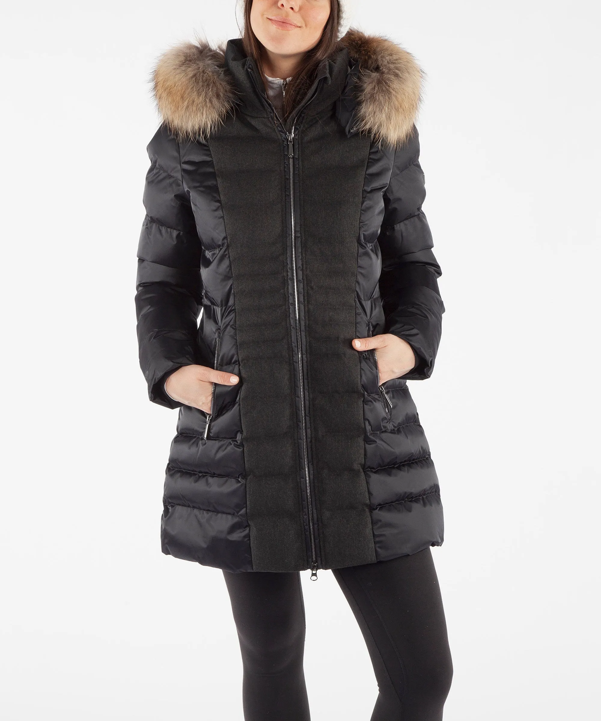 Women's Eva Waterproof Quilted 3/4 Coat With Removable Fur Ruff