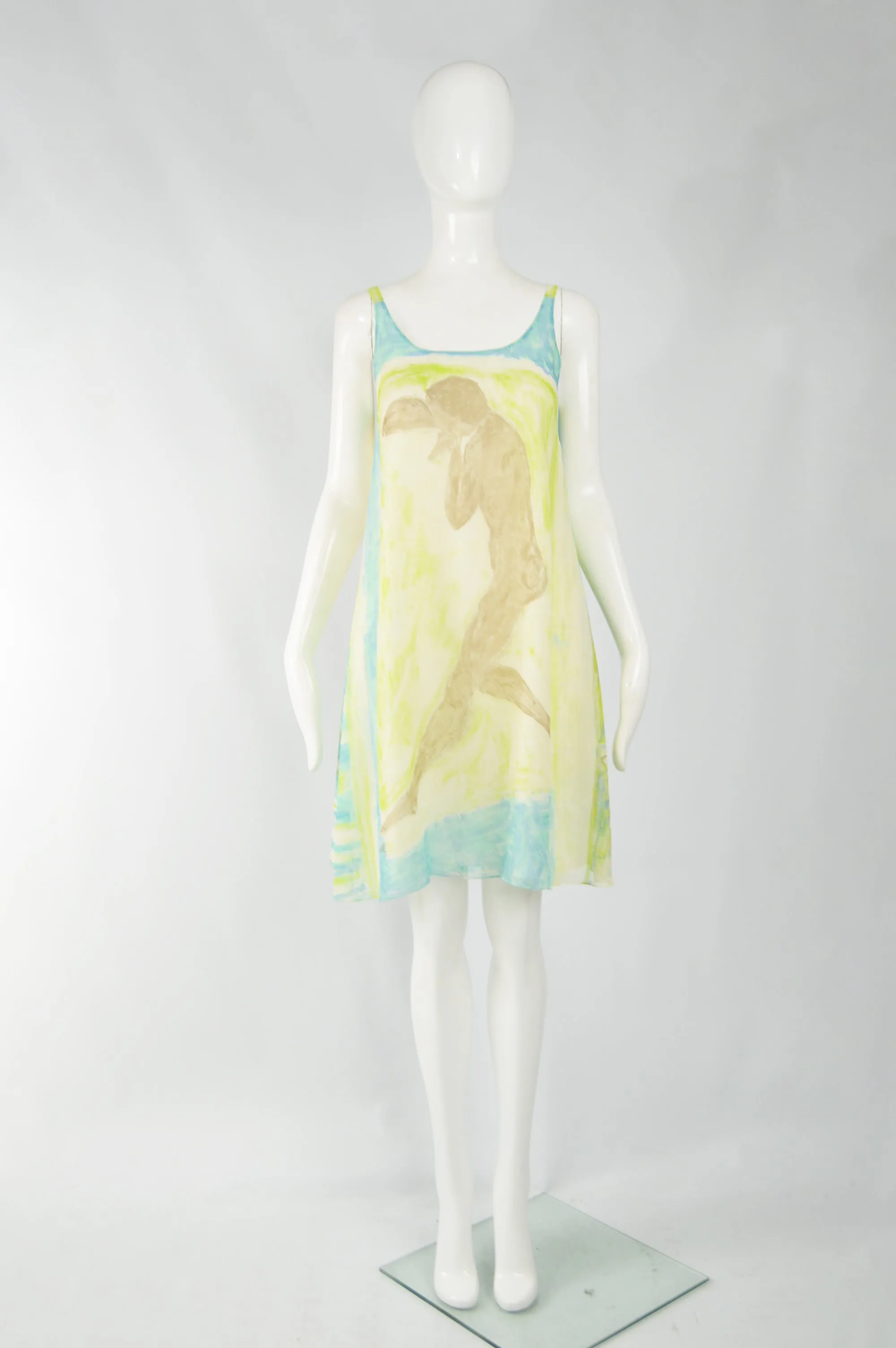 Womens Vintage Printed Silk Chiffon Dress, 1980s