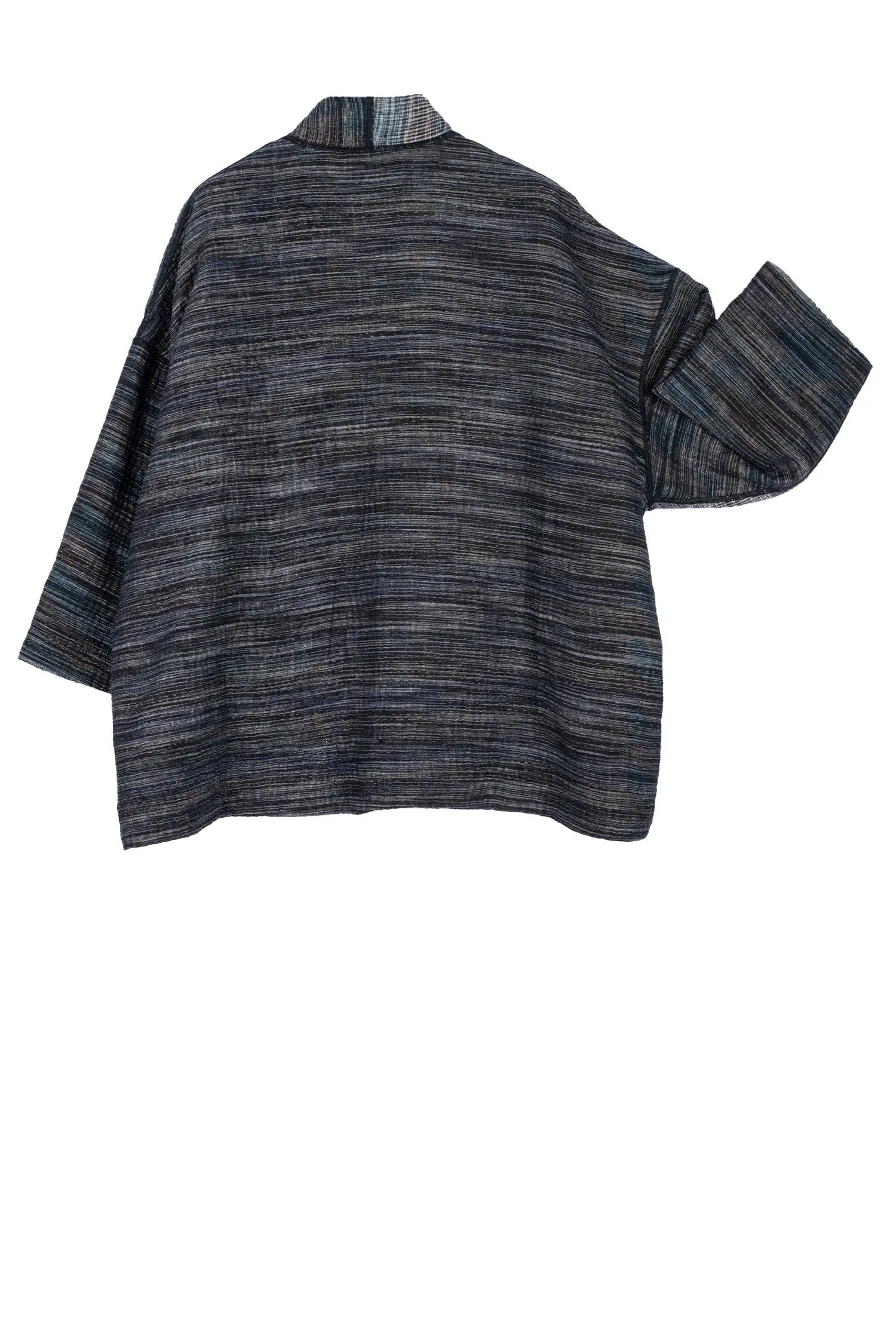 WOVEN IKAT & FRAYED PATCH KANTHA MINI KIMONO JKT - wk4055-gry -