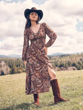 Wrangler Burgundy Paisley Print Button Front Maxi Dress 112353151