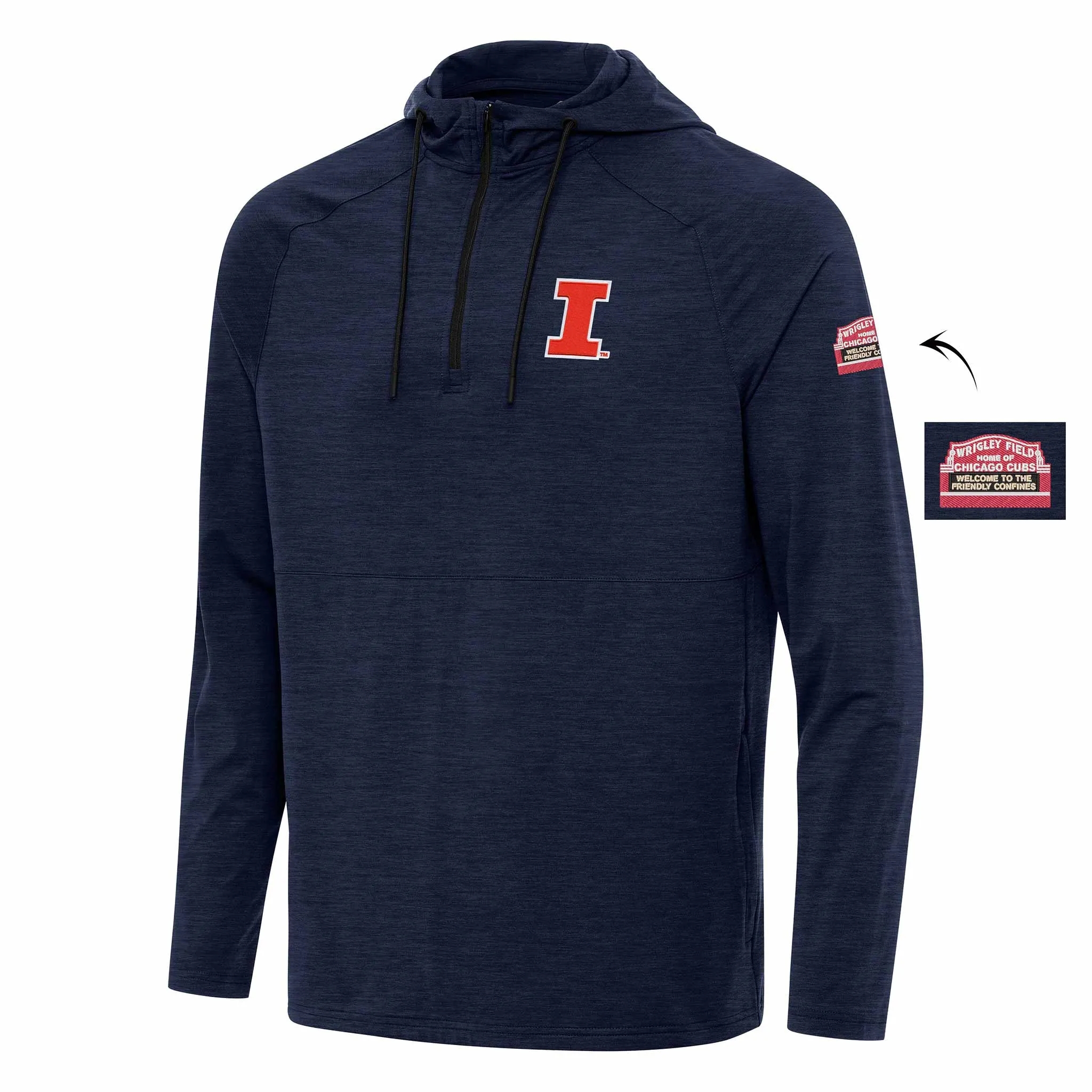 Wrigley Field University Of Illinois Antigua Quarter Zip Hooded Pullover Shirt