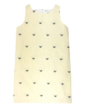 Yellow Seersucker Women's Dress with Embroidered Honeybees