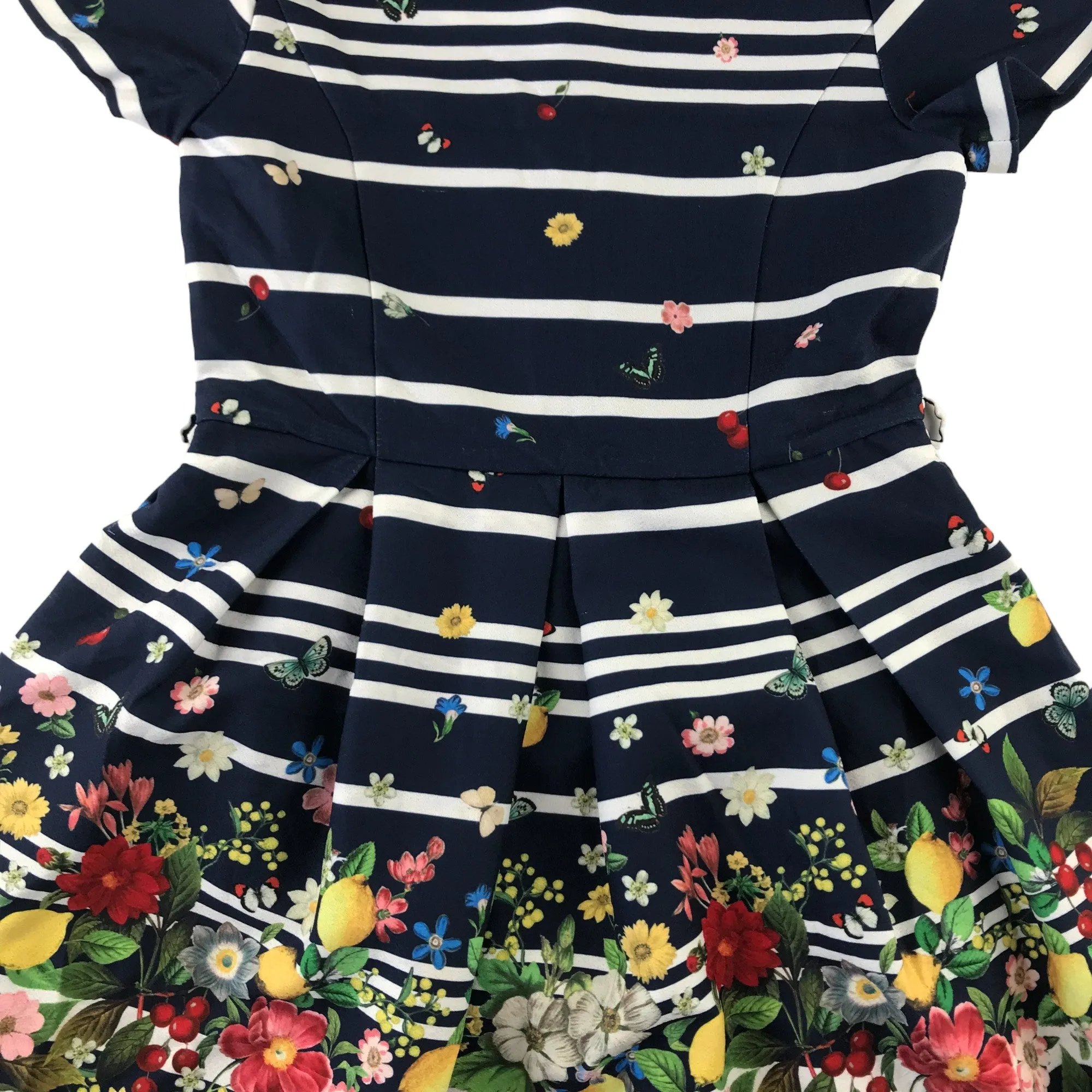 Yumi dress 11-12 years navy blue stripy floral print summery