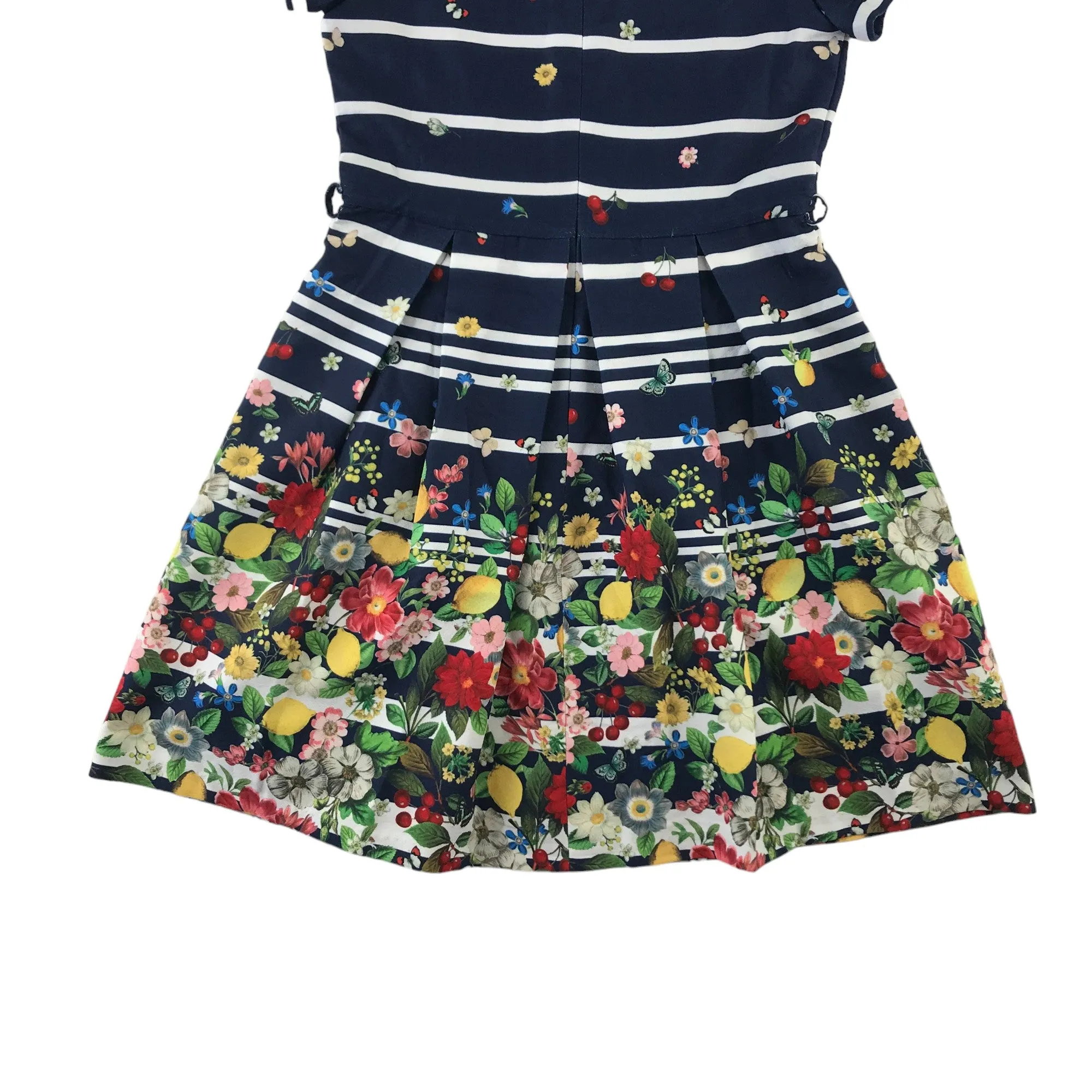 Yumi dress 11-12 years navy blue stripy floral print summery