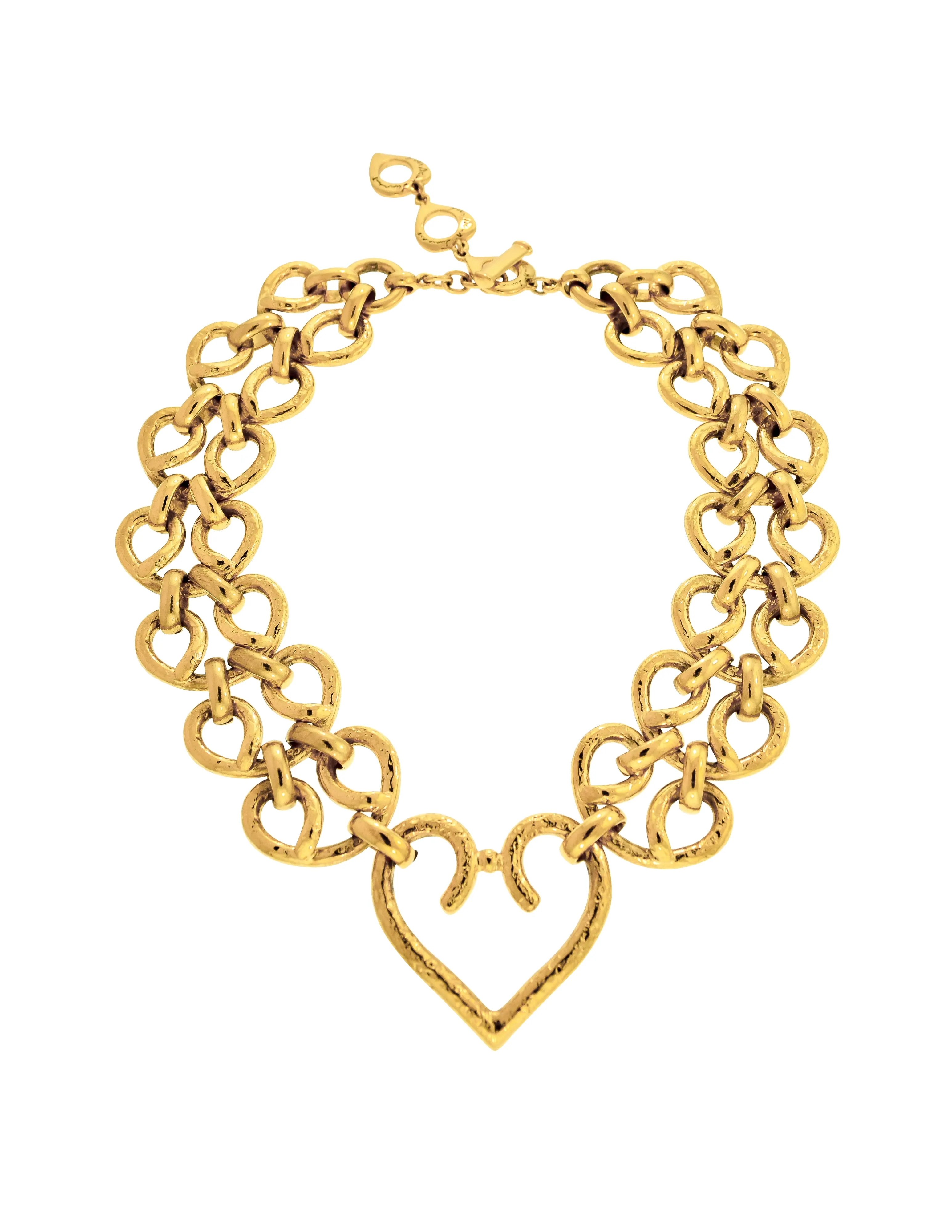 Yves Saint Laurent Vintage Gold Hammered Heart Scrolling Chain Necklace