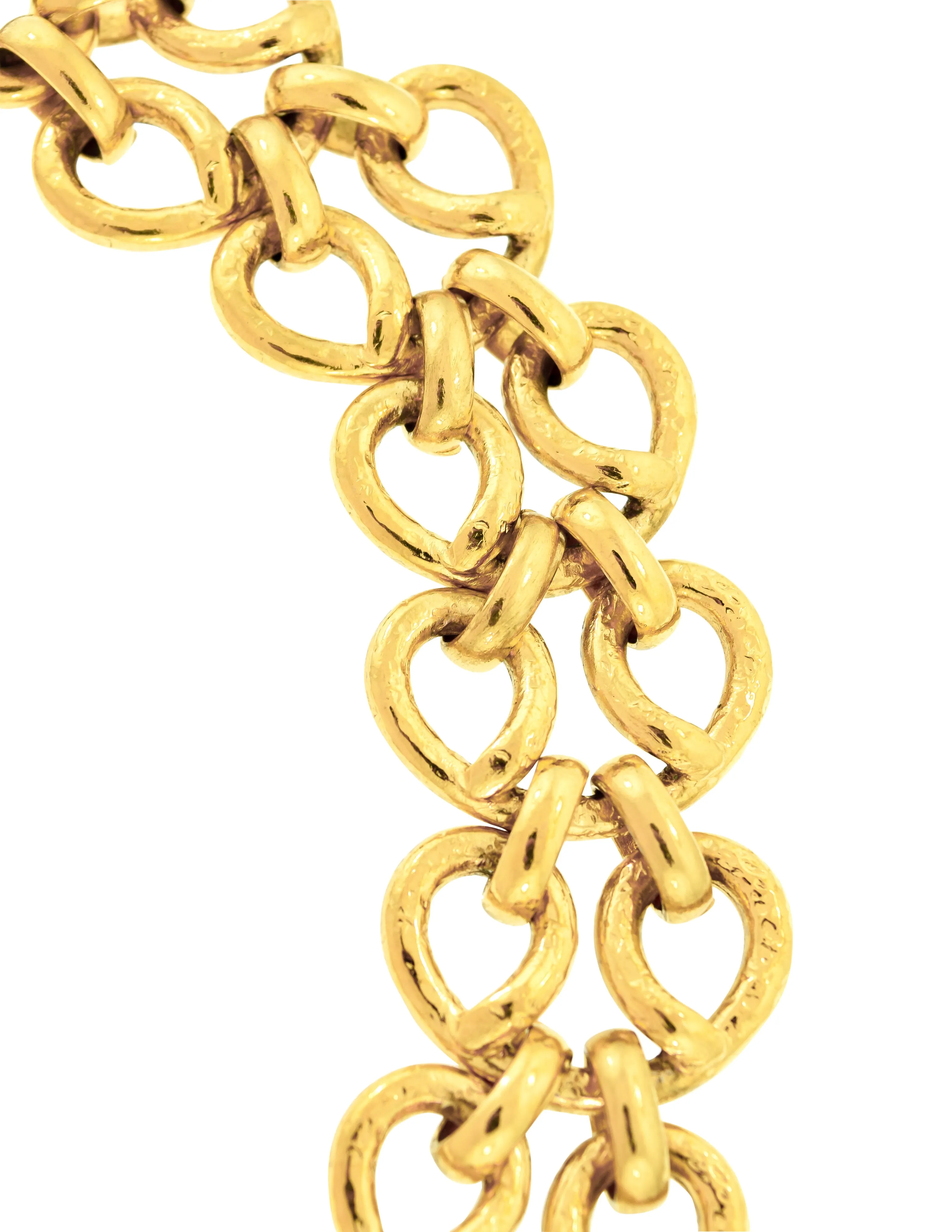 Yves Saint Laurent Vintage Gold Hammered Heart Scrolling Chain Necklace