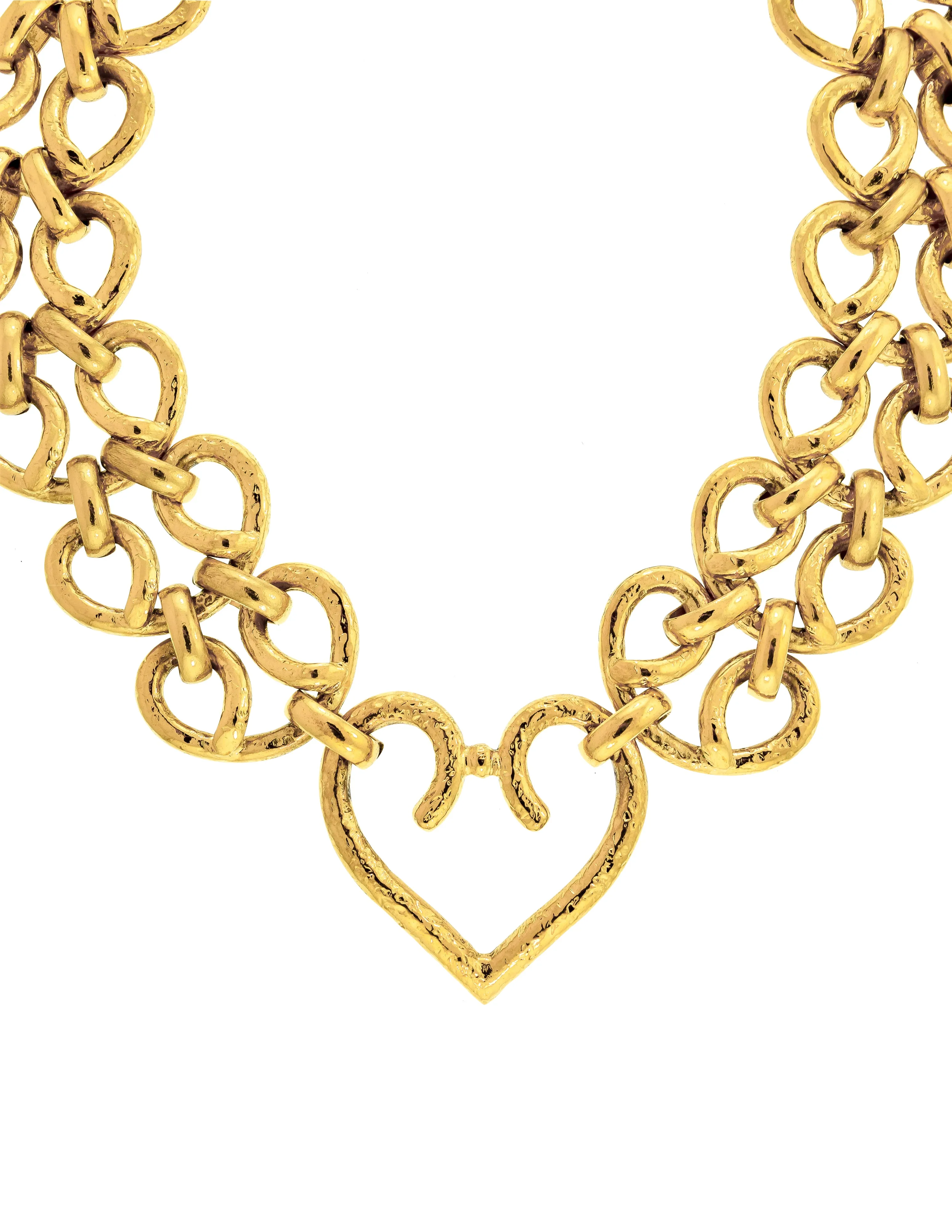 Yves Saint Laurent Vintage Gold Hammered Heart Scrolling Chain Necklace