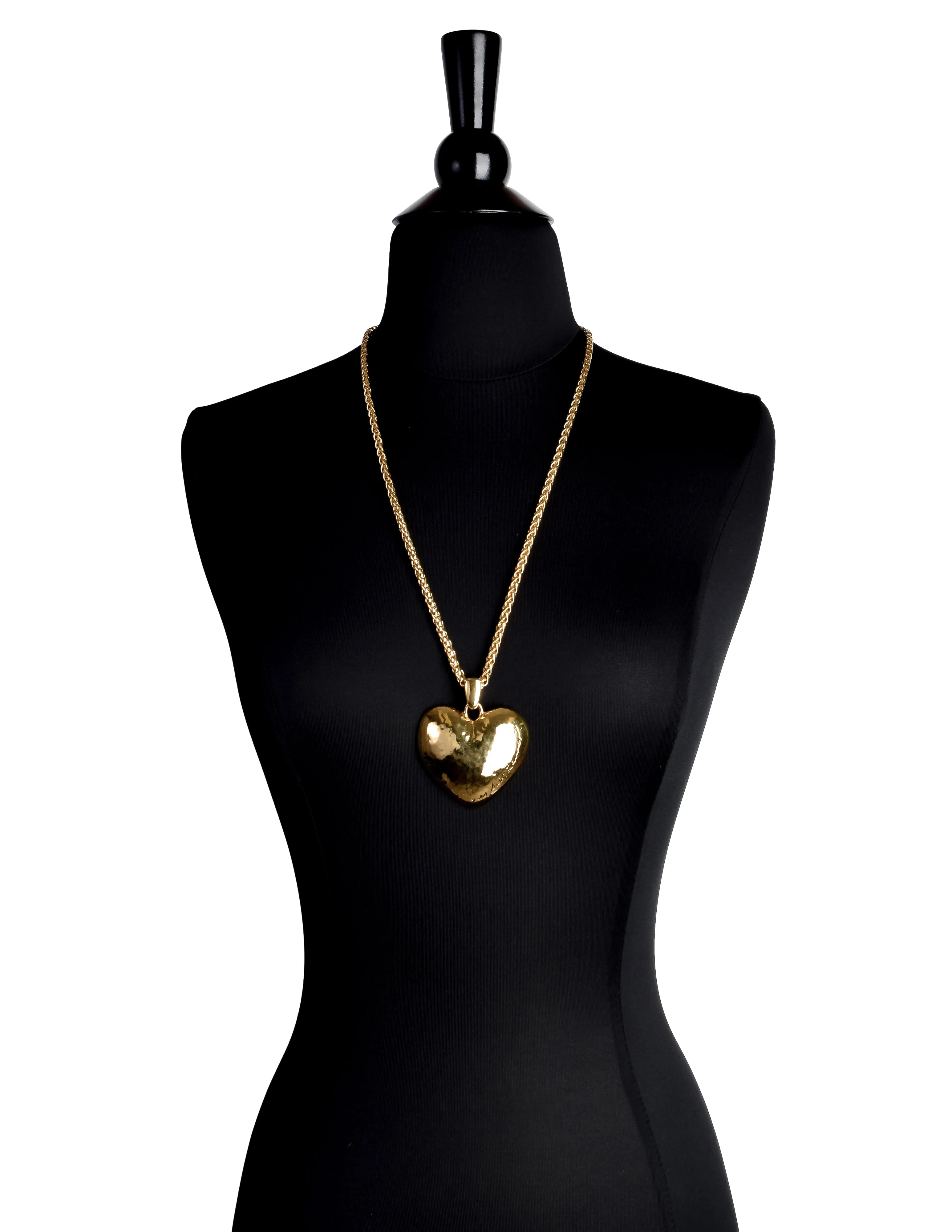 Yves Saint Laurent Vintage Namesake Hammered Golden Oversized Heart Pendant Necklace