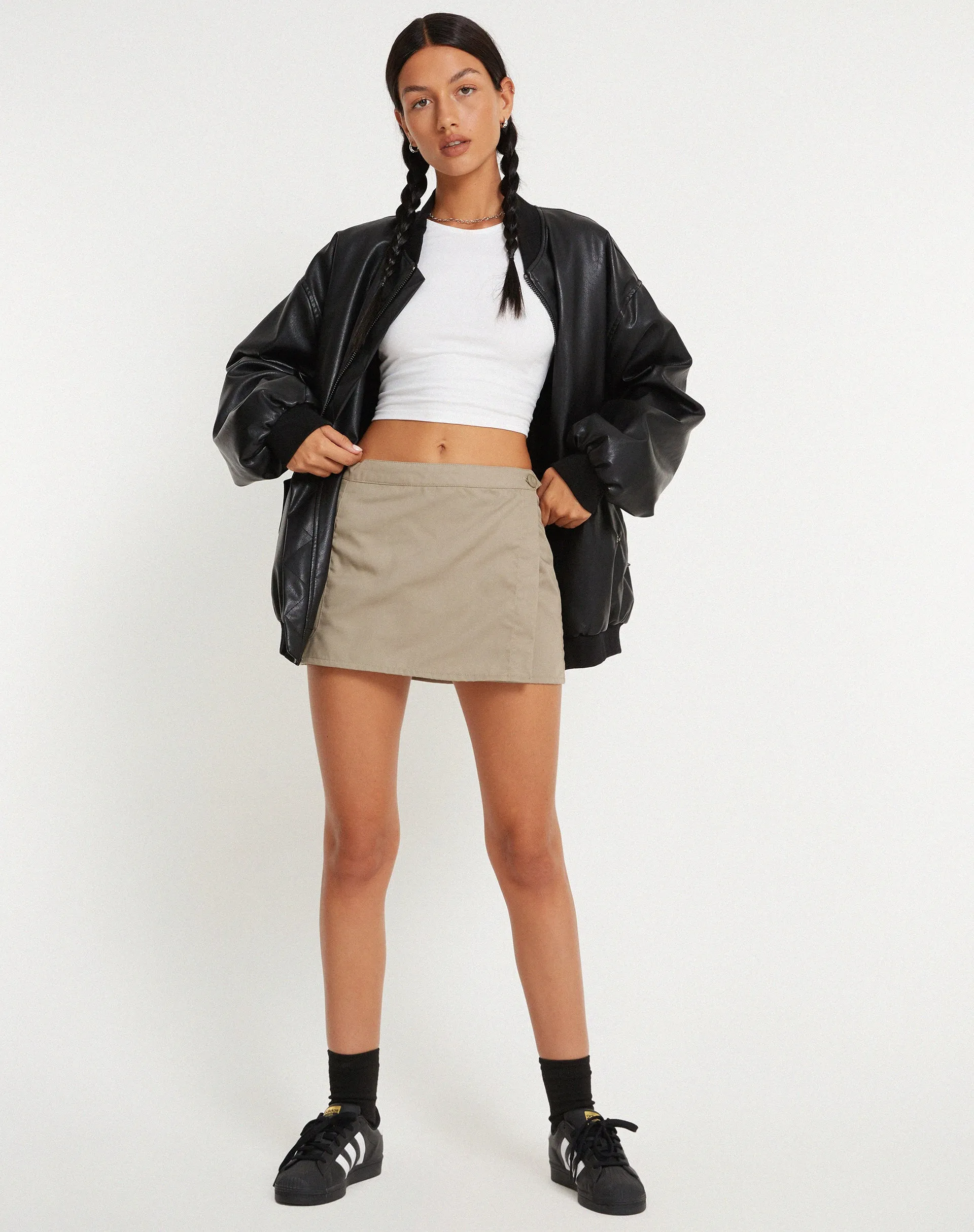 Zephyr Mini Cargo Skirt in Cotton Drill Taupe