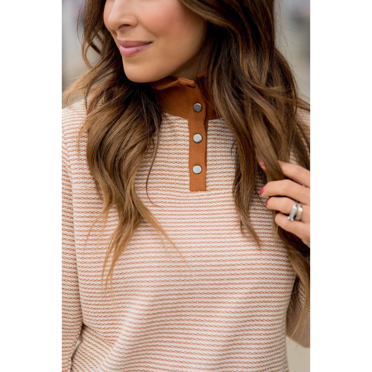 Zig Zag Button Up Pullover