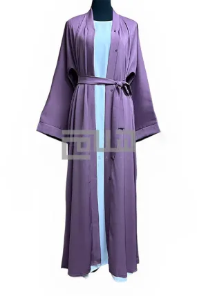 Zoom Crinkle Fabric Front open Abaya with Buttons and Belt