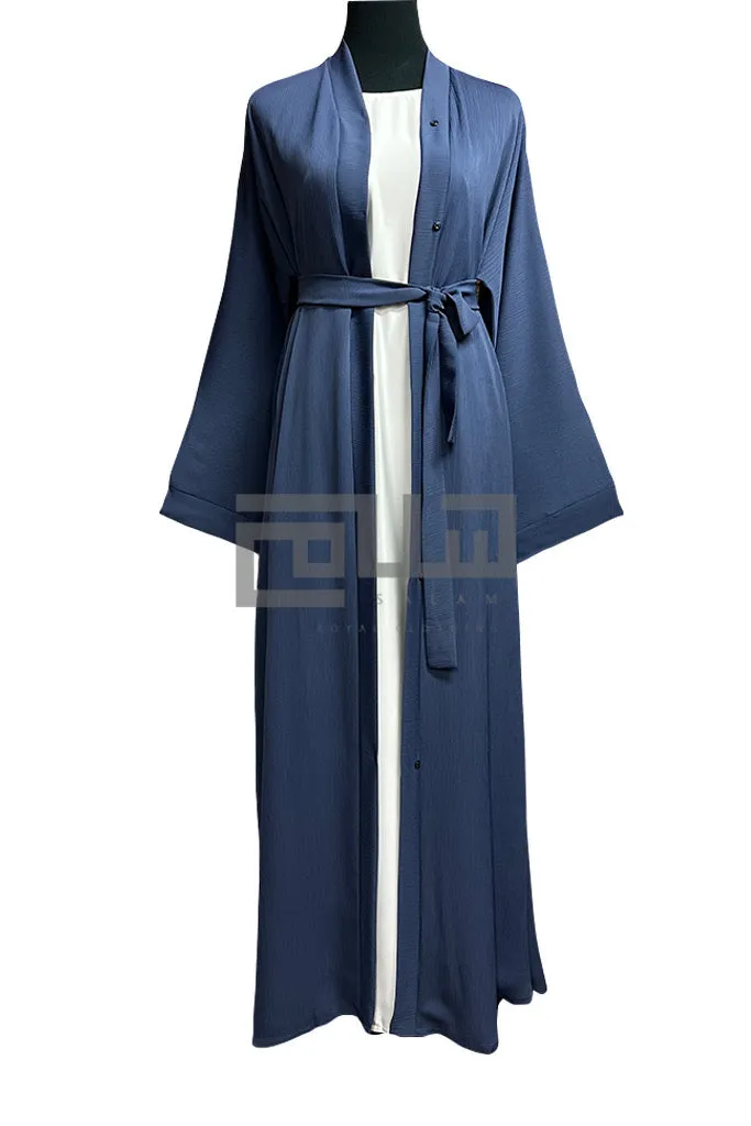 Zoom Crinkle Fabric Front open Abaya with Buttons and Belt